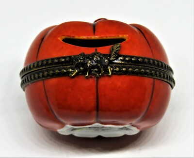 LIMOGES FRANCE BOX - HALLOWEEN - JACK-O-LANTERN & CUT OUT FACE - 3D CANDLE - CAT