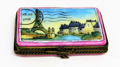 LIMOGES FRANCE BOX - PARIS POSTCARD -EIFFEL TOWER- PLANES - TRAVEL - LOVE LETTER