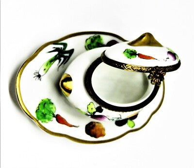 LIMOGES FRANCE BOX - PARRY-VIEILLE - VEGETABLE SOUP TUREEN & ATTACHED PLATTER