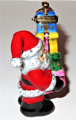 LIMOGES FRANCE BOX - CHRISTMAS - RMC - SANTA CLAUS WITH A STACK OF PRESENTS - LE