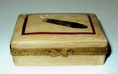 LIMOGES ~ 'WOODEN' CIGAR BOX & LUXURY CIGARS INSIDE ~ TOBACCO ~ PEINT MAIN