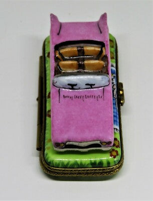 LIMOGES FRANCE BOX - PINK CADILLAC ELDORADO CAR - GUITAR CLASP - ELVIS PRESLEY