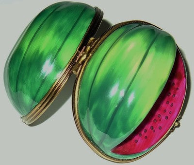 LIMOGES FRANCE BOX ~ PARRY-VIEILLE ~ WATERMELON & BEE CLASP ~ FRUIT ~ PEINT MAIN