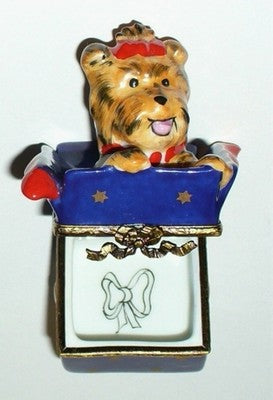 LIMOGES FRANCE BOX~ ELDA ~ YORKSHIRE TERRIER DOG IN GIFT BOX ~YORKIE~ PEINT MAIN