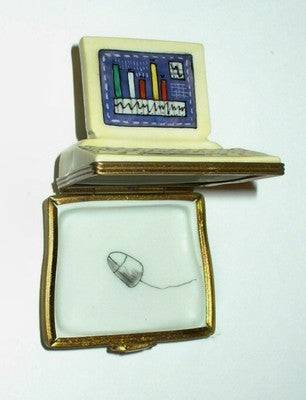LIMOGES FRANCE BOX ~ PARRY-VIEILLE ~ COMPUTER & GRAPHS & MOUSE ~ PEINT MAIN