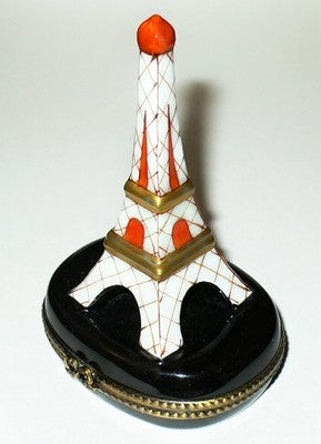 LIMOGES BOX ~ RED & WHITE & GOLD EIFFEL TOWER ~ PARIS ~ RED LIPS ~ PEINT MAIN