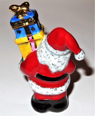 LIMOGES FRANCE BOX - CHRISTMAS - RMC - SANTA CLAUS WITH A STACK OF PRESENTS - LE