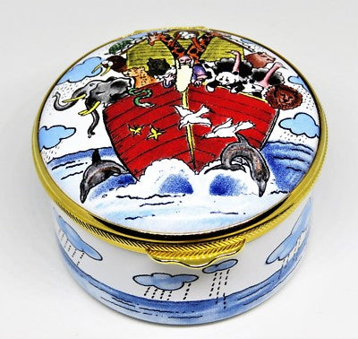 ALASTOR ENGLISH ENAMEL BOX- NOAH'S ARK & ANIMALS - CLOUDS & RAIN - BIBLE STORIES