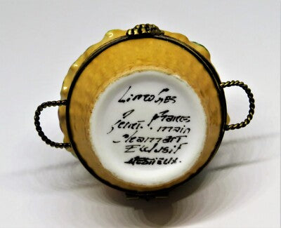 LIMOGES FRANCE BOX- CHAMART - FRUIT BASKET & METAL HANDLES - 3 DIMENSIONAL FRUIT