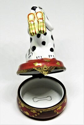 LIMOGES FRANCE BOX - LAGLORIETTE - DALMATIAN DOG & PLAID SLIPPERS - PUPPY