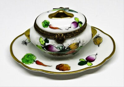 LIMOGES FRANCE BOX - PARRY-VIEILLE - VEGETABLE SOUP TUREEN & ATTACHED PLATTER