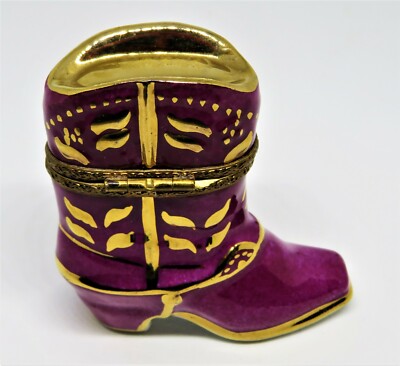 LIMOGES FRANCE BOX~ WESTERN COWBOY BOOT & HORSESHOE ~COWGIRL~ TEXAS ~ PEINT MAIN