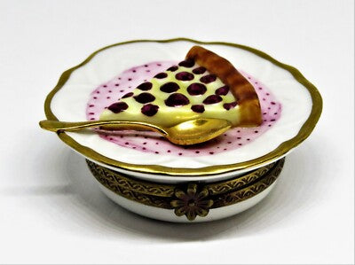 LIMOGES FRANCE BOX - PARRY-VIEILLE - RASPBERRY TART & SPOON ON A PLATE - PASTRY