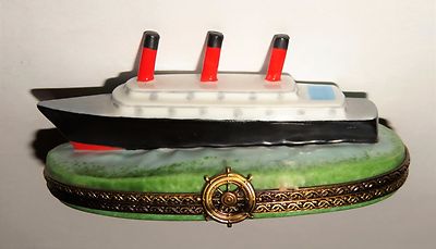 LIMOGES FRANCE BOX -CHAMART- CRUISE SHIP -OCEAN LINER- SHIP'S WHEEL & DECK CHAIR