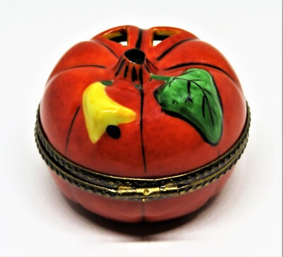 LIMOGES FRANCE BOX - HALLOWEEN - JACK-O-LANTERN & CUT OUT FACE - 3D CANDLE - CAT