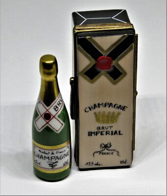 LIMOGES BOX - PARRY-VIEILLE - CRATE & BOTTLE OF BRUT CHAMPAGNE - NEW YEAR'S EVE