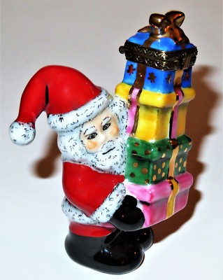 LIMOGES FRANCE BOX - CHRISTMAS - RMC - SANTA CLAUS WITH A STACK OF PRESENTS - LE