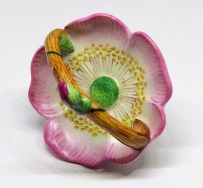 LIMOGES FRANCE BOX - PARRY-VIEILLE -  ROSE FLOWER BASKET & PORCELAIN HANDLE