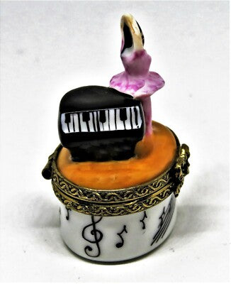 LIMOGES FRANCE BOX -ROSE DECOR- BALLERINA & GRAND PIANO - MUSICAL NOTES - BALLET