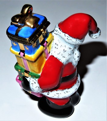LIMOGES FRANCE BOX - CHRISTMAS - RMC - SANTA CLAUS WITH A STACK OF PRESENTS - LE