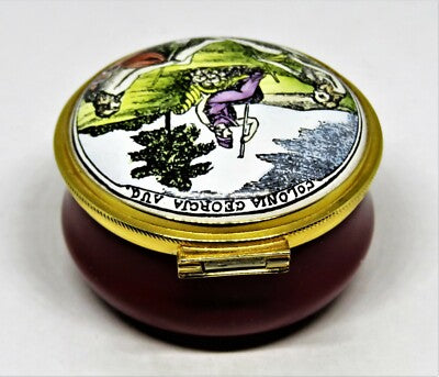 STAFFORDSHIRE ENGLISH ENAMEL BOX - COLONIAL SEAL OF GEORGIA -1732- LORD & TAYLOR