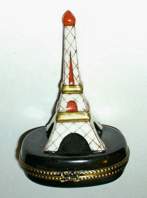 LIMOGES BOX ~ RED & WHITE & GOLD EIFFEL TOWER ~ PARIS ~ RED LIPS ~ PEINT MAIN