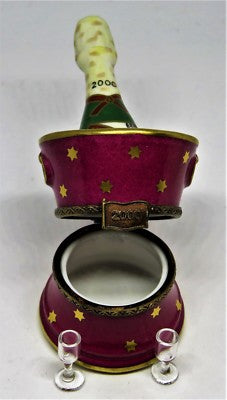 LIMOGES BOX - ELDA - BRUT CHAMPAGNE BOTTLE IN ICE BUCKET & GLASS FLUTES