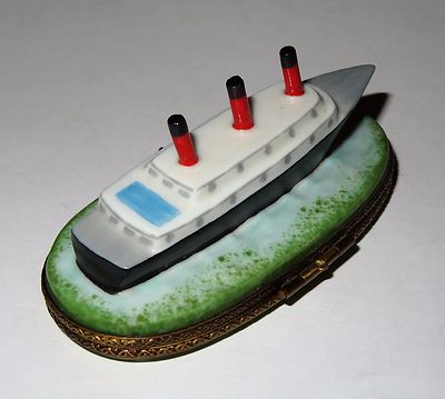 LIMOGES FRANCE BOX -CHAMART- CRUISE SHIP -OCEAN LINER- SHIP'S WHEEL & DECK CHAIR