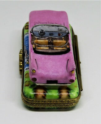 LIMOGES FRANCE BOX - PINK CADILLAC ELDORADO CAR - GUITAR CLASP - ELVIS PRESLEY