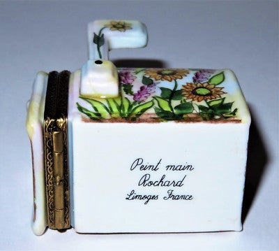 LIMOGES FRANCE BOX -ROCHARD- MAILBOX -SUNFLOWERS & HOLLYHOCKS- LETTER & POSTCARD