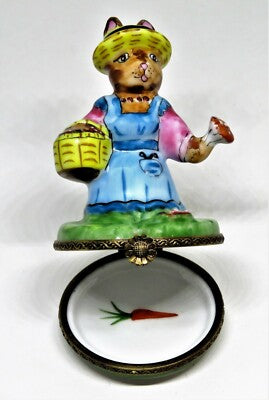 LIMOGES BOX - EASTER - GARDENING BUNNY & FLOWERS & CARROT - RABBIT