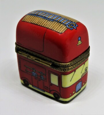 LIMOGES FRANCE BOX - RED FIRE ENGINE - FIRE TRUCK - LADDERS & HOSES - FIREMEN