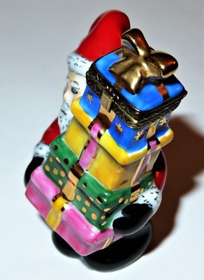 LIMOGES FRANCE BOX - CHRISTMAS - RMC - SANTA CLAUS WITH A STACK OF PRESENTS - LE