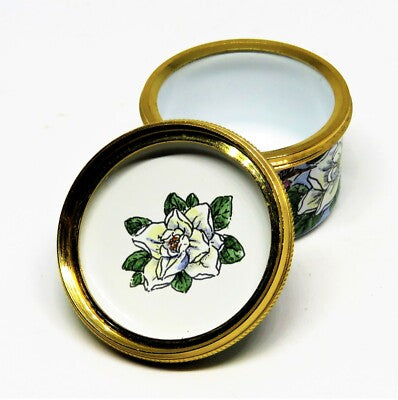 STAFFORDSHIRE ENGLISH ENAMEL BOX - MAGNOLIA FLOWERS & HUMMINGBIRDS - CHARLESTON
