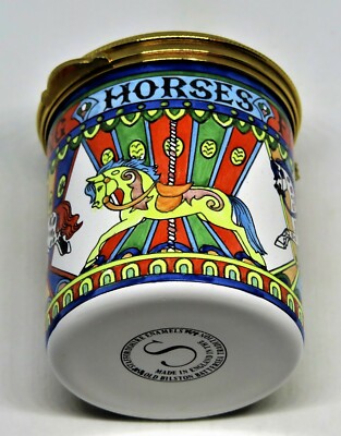 STAFFORDSHIRE ENGLISH ENAMEL BOX - FLYING HORSES CAROUSEL - MERRY-GO-ROUND