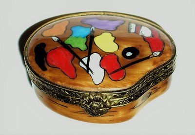 LIMOGES FRANCE BOX ~ ARTIST'S PAINT SET ~ PALETTE & BRUSHES ~ PEINT MAIN
