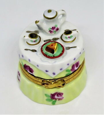 LIMOGES FRANCE BOX- ARTORIA - TEA FOR TWO GARDEN PARTY TABLE - CAKE - ROSES - LE