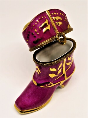 LIMOGES FRANCE BOX~ WESTERN COWBOY BOOT & HORSESHOE ~COWGIRL~ TEXAS ~ PEINT MAIN