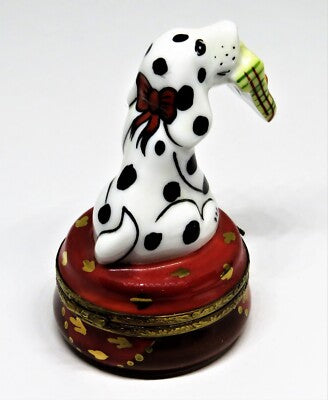 LIMOGES FRANCE BOX - LAGLORIETTE - DALMATIAN DOG & PLAID SLIPPERS - PUPPY