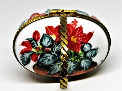 LIMOGES BOX- CHRISTMAS - POINSETTIA FLOWER BASKET & TERRA COTTA POT - TOP SIGNED