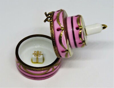 LIMOGES BOX ~ HAPPY BIRTHDAY CAKE & CANDLE & 3D GIFT ~ CHOCOLATE & STRAWBERRY