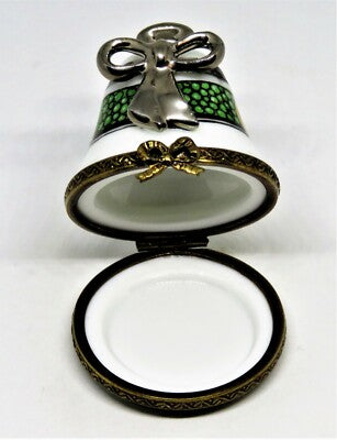 LIMOGES FRANCE BOX- CHAMART - WEDDING BELL & 3D PLATINUM BOW -HEARTS- GUEST BOOK