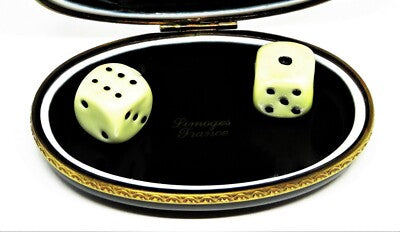 LIMOGES BOX~ POKER ~ DICE & PLAYING CARDS & CHIPS ~ GAMING ~GAMBLING~ PEINT MAIN