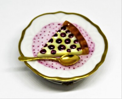 LIMOGES FRANCE BOX - PARRY-VIEILLE - RASPBERRY TART & SPOON ON A PLATE - PASTRY