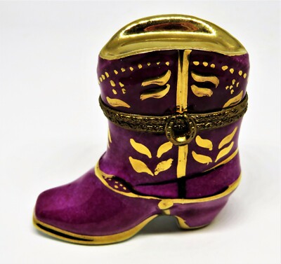 LIMOGES FRANCE BOX~ WESTERN COWBOY BOOT & HORSESHOE ~COWGIRL~ TEXAS ~ PEINT MAIN