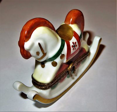 LIMOGES FRANCE BOX -PARRY-VIEILLE- TOY ROCKING HORSE -TOYS- GOLD BELLS & FLOWERS
