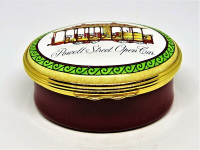 HALCYON DAYS ENAMEL BOX - SAN FRANCISCO - POWELL STREET CABLE CAR - GUMP'S