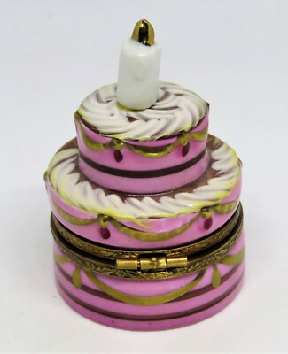 LIMOGES BOX ~ HAPPY BIRTHDAY CAKE & CANDLE & 3D GIFT ~ CHOCOLATE & STRAWBERRY