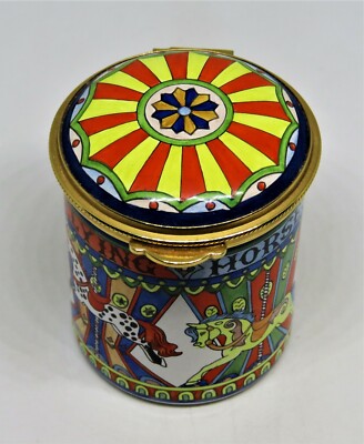 STAFFORDSHIRE ENGLISH ENAMEL BOX - FLYING HORSES CAROUSEL - MERRY-GO-ROUND