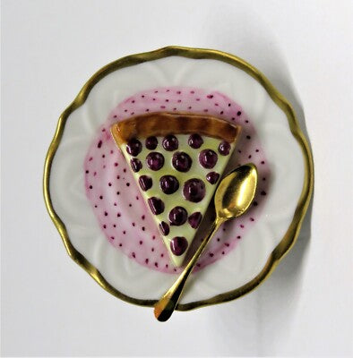 LIMOGES FRANCE BOX - PARRY-VIEILLE - RASPBERRY TART & SPOON ON A PLATE - PASTRY